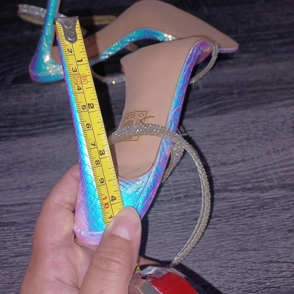Fashion Nova- Bling and Silver Holographic Heels - W Sz 10 - Picture 11 of 11